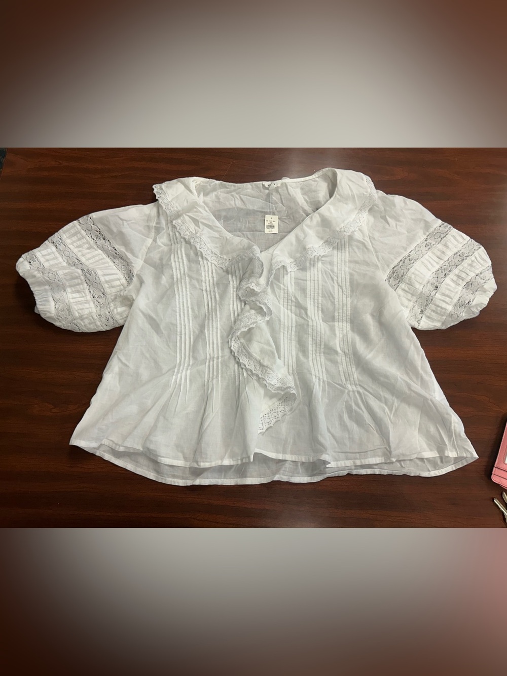 Aerie  XL White Cotton Lace Ruffle Puff Sleeve Blouse Cottage core style NWT